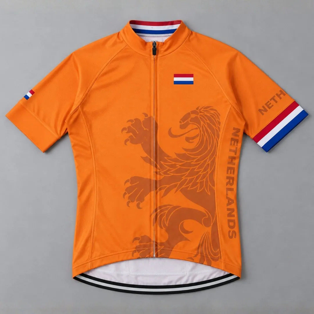 Netherlands Cycling Jersey laid flat showing the front design