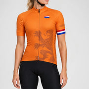 Female cyclist wearing the Netherlands Cycling Jersey