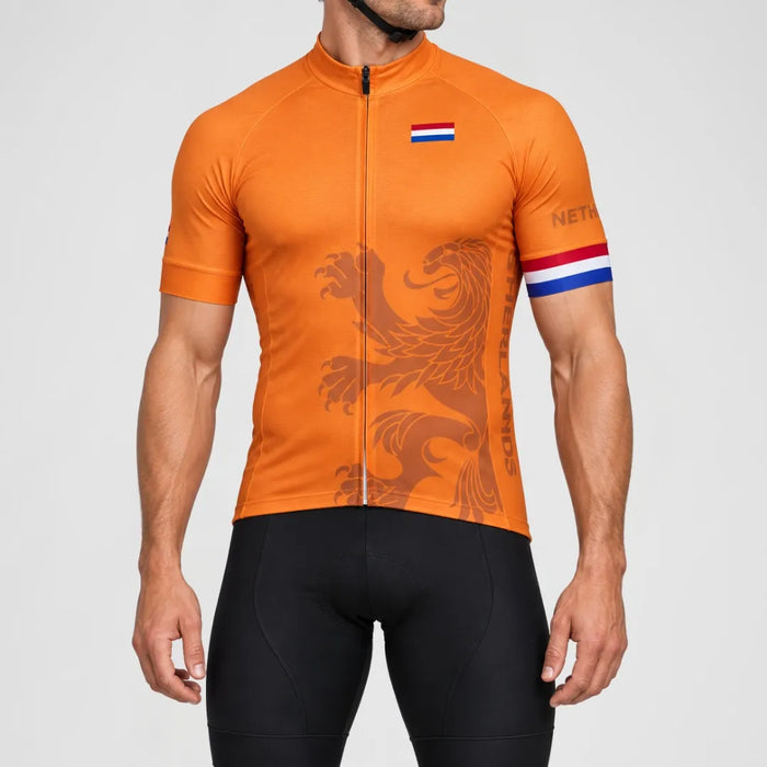 Male cyclist wearing the Netherlands Cycling Jersey