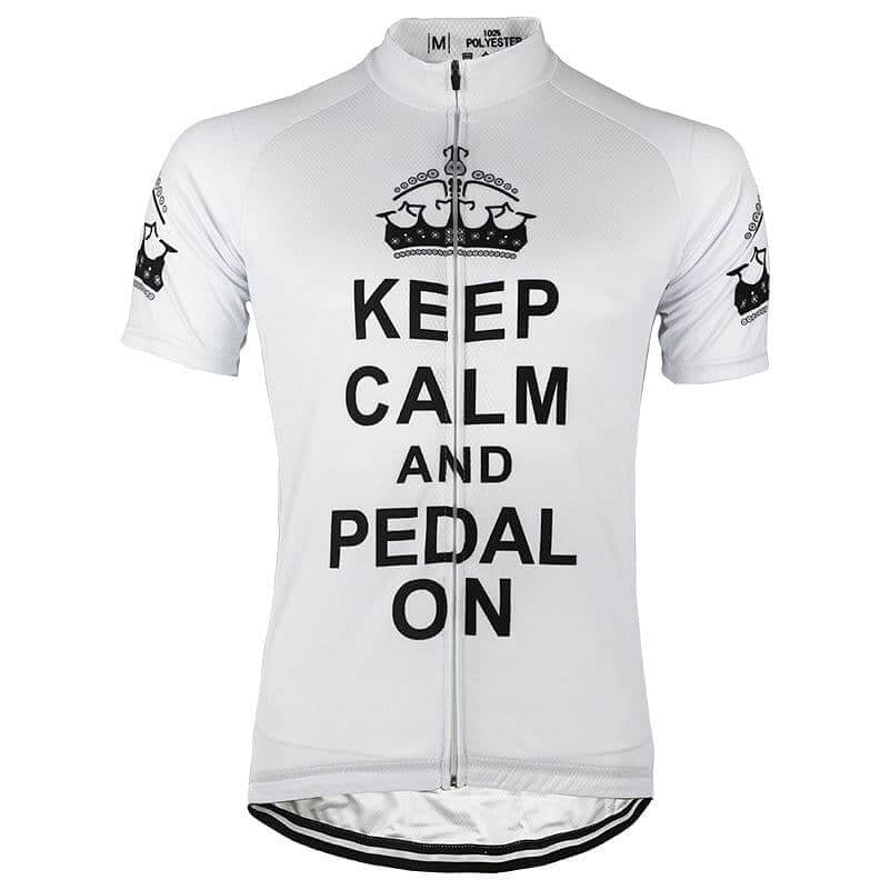 Keep Calm & Pedal On - White Cycling Jersey.