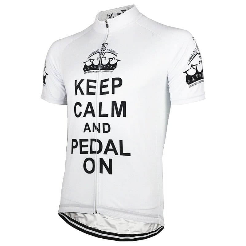 Keep Calm & Pedal On - White Cycling Jersey.