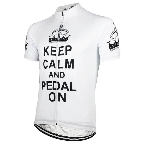 Keep Calm & Pedal On - White Cycling Jersey.