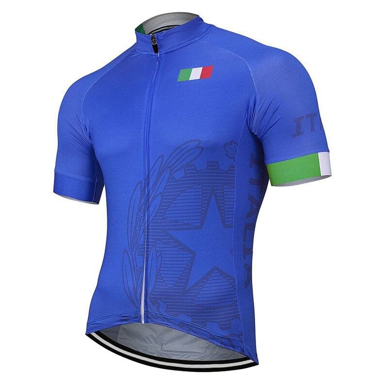 Italy Cycling Jersey (Blue with Flag Trim Sleeve).